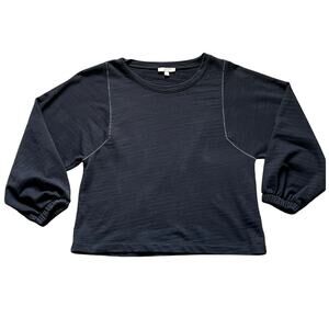 Lilla P Womens Sweatshirt sz XS Black Pullover Sweatshirt Tee Wide Sleeves Basic